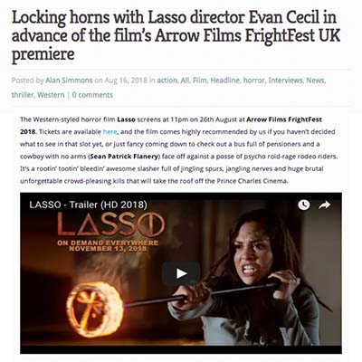 Locking horns with Lasso director Evan Cecil in advance of the film’s Arrow Films FrightFest UK premiere